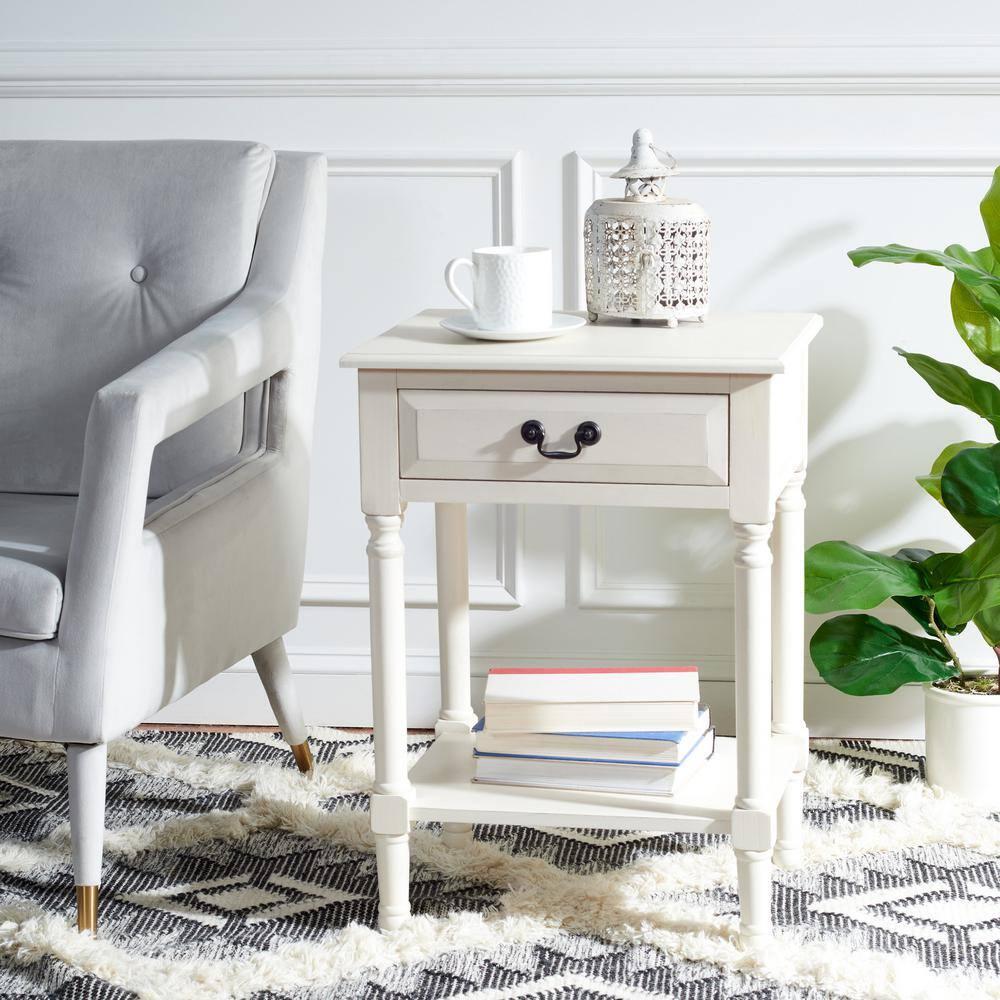 Whitney 1 Drawer Accent Table - Distressed White - Safavieh.
