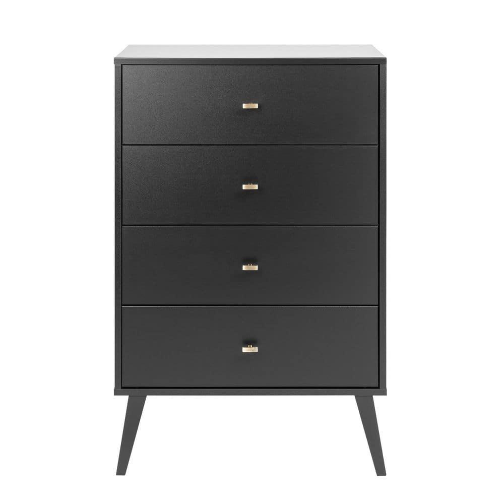 Prepac Milo Mid Century Modern 4-Drawer Vertical Chest, Black