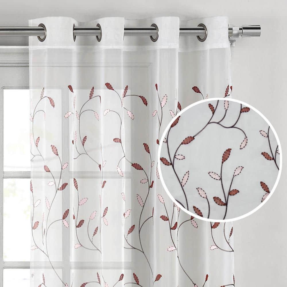 Grommet Curtain Panel, Embroidered Sheer Extra-Wide, Red 54" x 84"