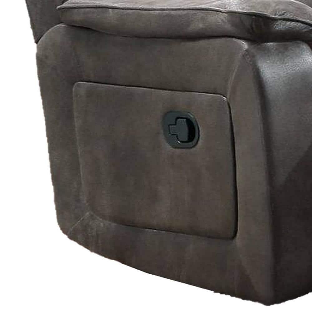Benjara Fabric Manual Recliner Chair with Pillow Top Arms, Gray