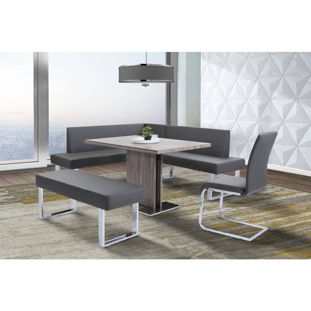 Amanda Contemporary Nook Corner Dining Bench: Chrome Legs, Padded Seat - Armen Living