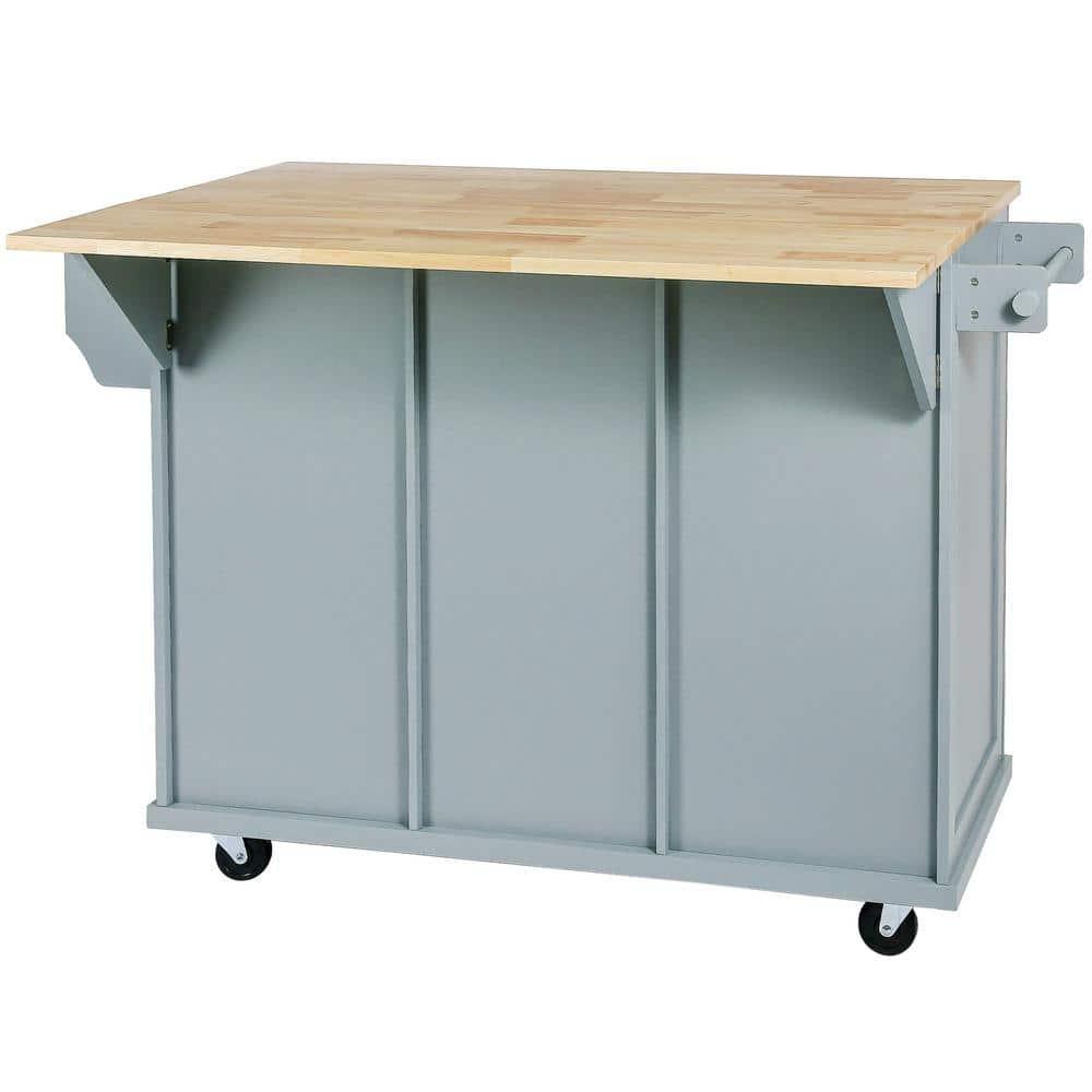 53.1" Kitchen Island Cart with Large Tabletop and Locking Wheels, Kitchen Trolley Cart with 4 Doors Cabinet & 2 Storage Drawers, Spice Rack & Towel Rack, Rolling Kitchen Island Cart, Grey Blue