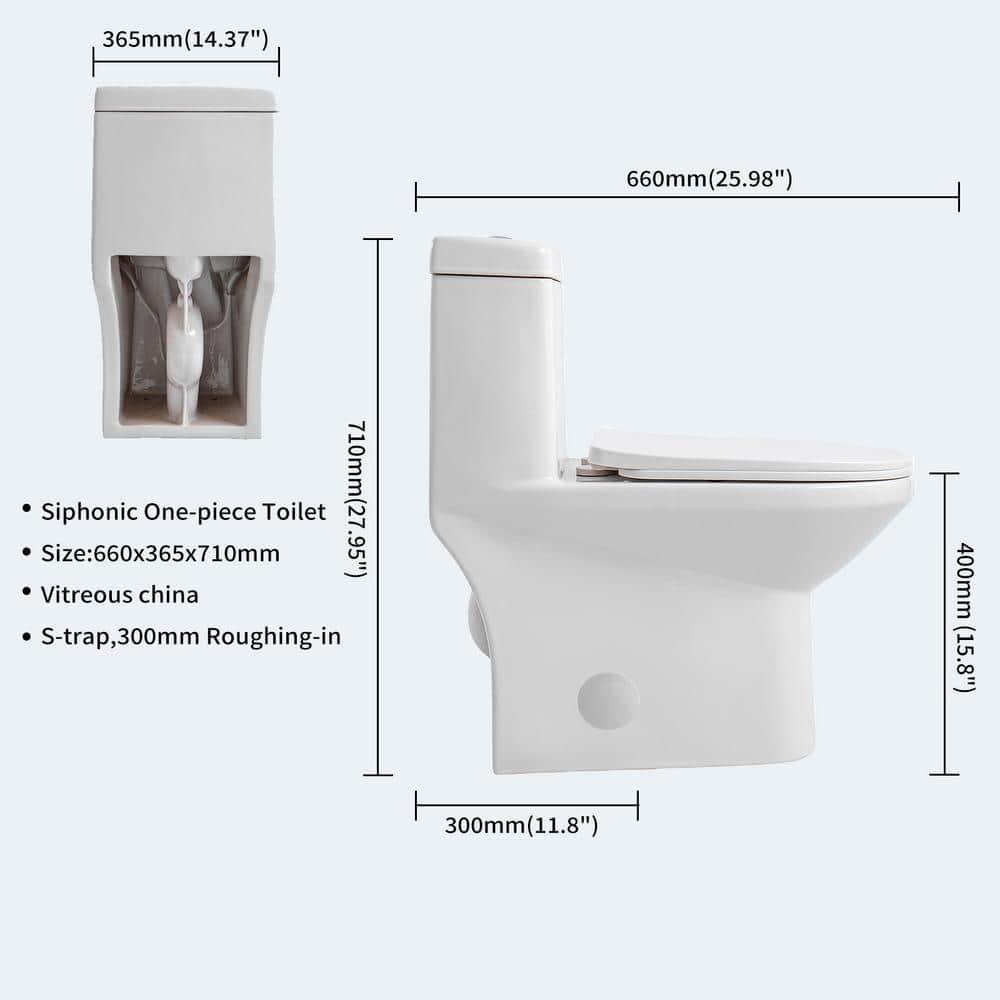 1-Piece 0.8/1.28 GPF Dual Flush Elongated Modern Toilet Soft Closing Seat, Quick Release In White Seat Included