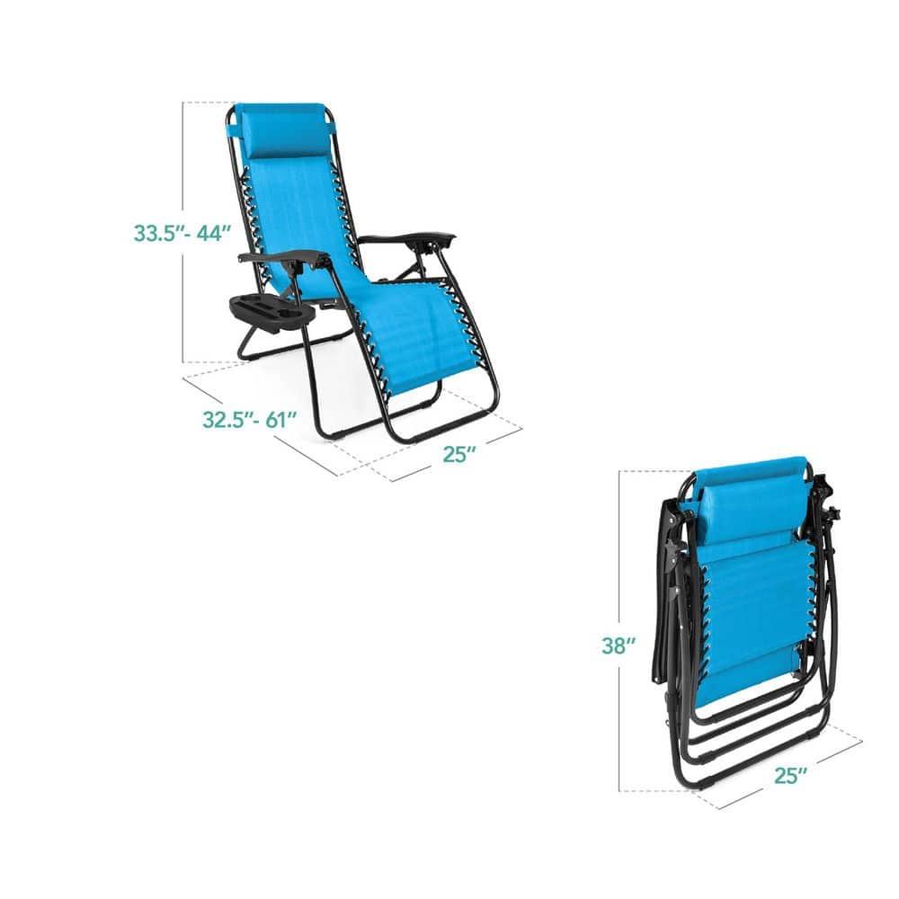 Best Choice Products Set of 2 Zero Gravity Lounge Chair Recliners for Patio, Pool w/ Cup Holder Tray - Light Blue