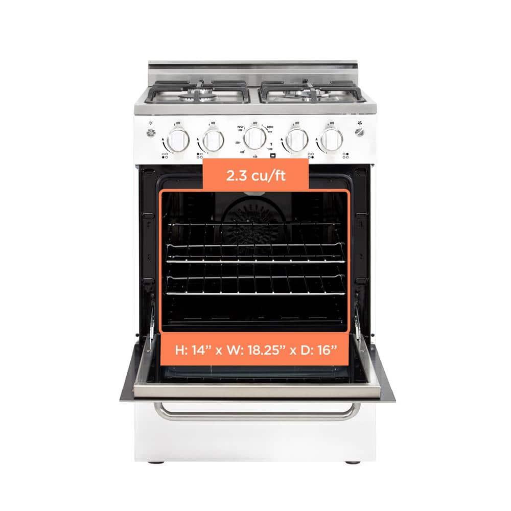 Unique Prestige 24” 2.3 cu ft Double Oven Gas Range in White