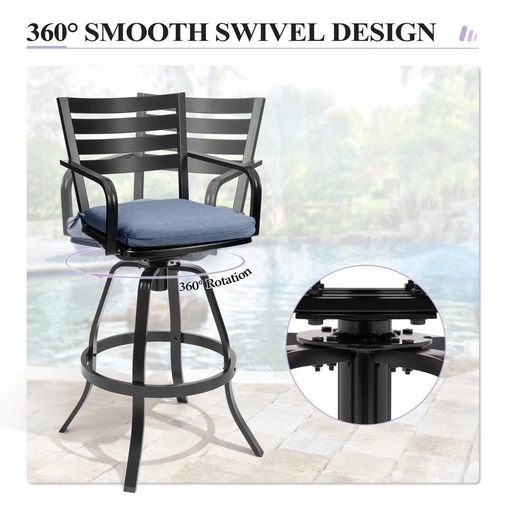 Crestlive Products Outdoor Bar Stools Set of 2  Aluminum Swivel Barstools with Sunbrella Cushion Cast Aluminum Patio High Chair Bistro Set Blue