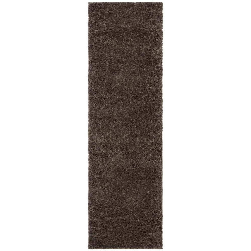 August Shag 900 AUG900 Power Loomed Indoor Runner Rug - Brown - 2'3"x12' - Safavieh