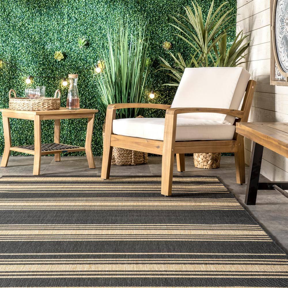 Lauren Liess x Rugs USA - Romy Striped Indoor/Outdoor Area Rug Charcoal 8x10