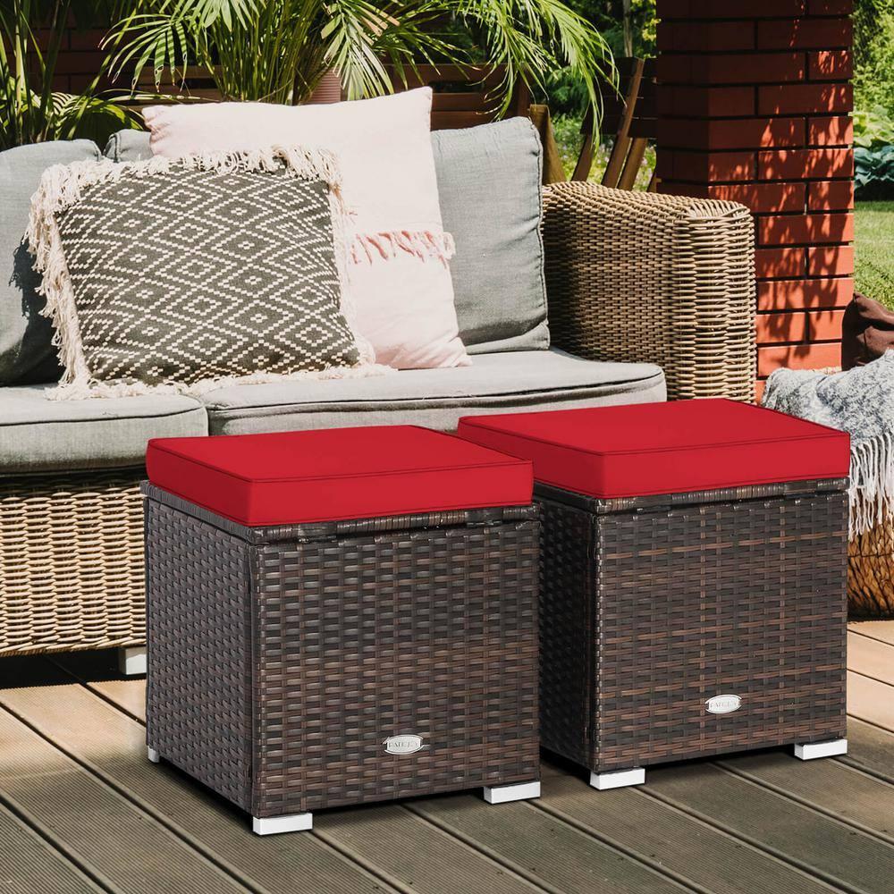 Latitude Run® 2-Pieces Patio Ottoman Set Outdoor Wicker Stool With Storage