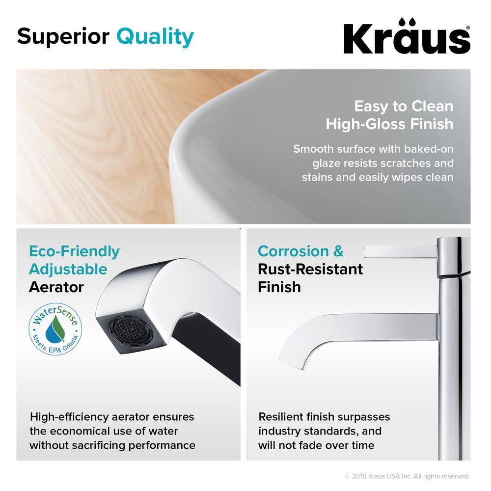 Kraus C-KCV-122-1007CH Ceramic Rectangular Vessel Bathroom Sink with Faucet