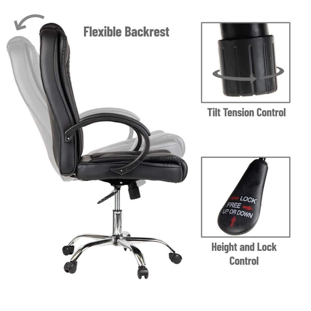 Mind Reader Executive Office Chair with Headrest, Height Adjustable, Desk Chair, Office, 23"L x 25"W x 45-49"H