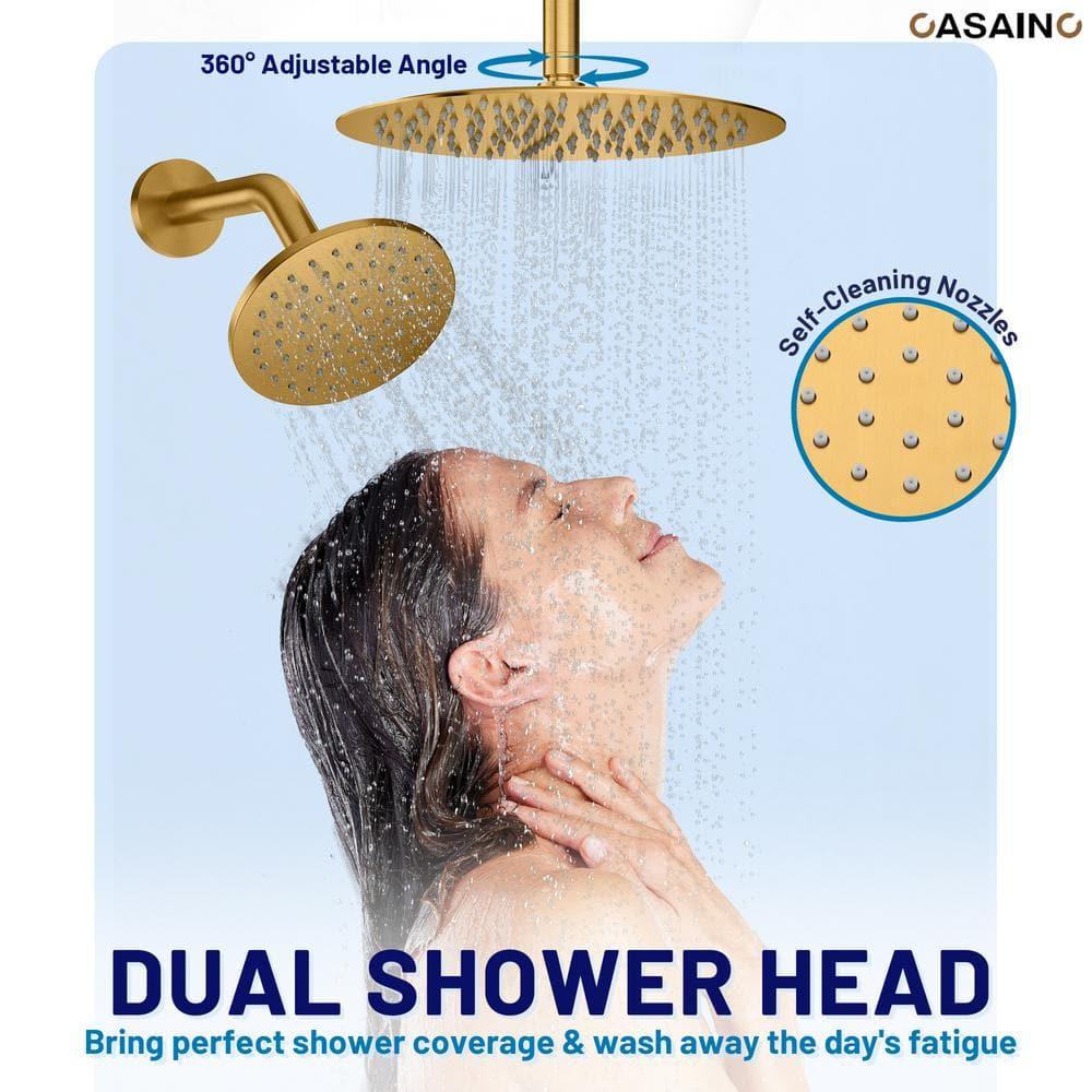 Rainfall Symphony 12inch Dual Showerhead Temperature Display Shower System with 2 in 1 Slider Bar Shower Handheld