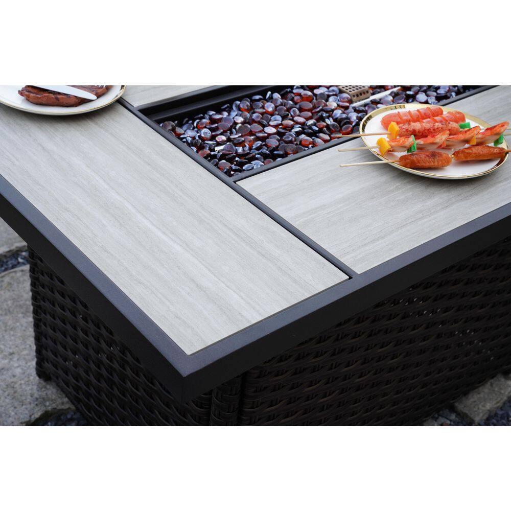 olilawn Olilawn Outdoor 43-Inch CSA Safety Approved Gas Fire Pit Table 50000 BTU Rectangle Propane Fire Pit with Ceramic Tile Top and Wicker Base