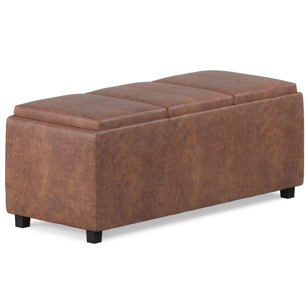 Simpli Home Avalon 42"W Upholstered Storage Ottoman with 3 Flip-Over Serving Trays