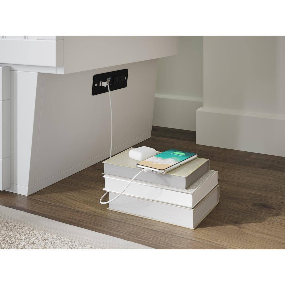 Nantucket Full Size Wood Murphy Bed Chest w/Mattress & Built-in Charger in White