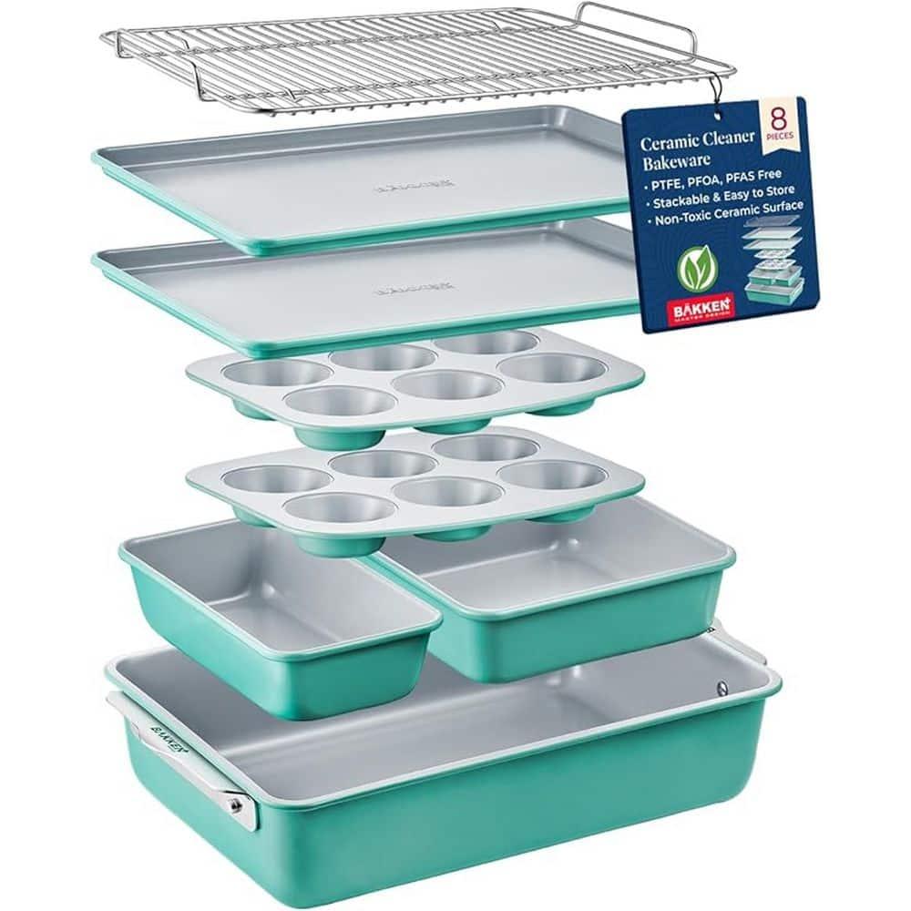 Bakken Swiss 8-Piece Stackable Bakeware Set - Ceramic Non-Stick Coating - TEAL
