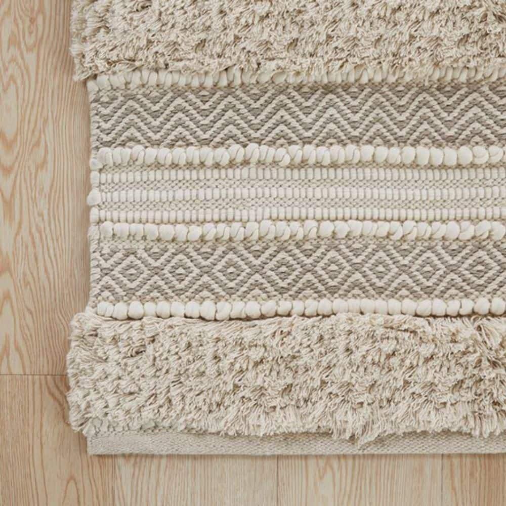 Ink+Ivy, JLA Home 22"x58" Asher Woven Textured Striped Bath Rug Natural : Microfiber, Machine Washable, Non-Slip Backing