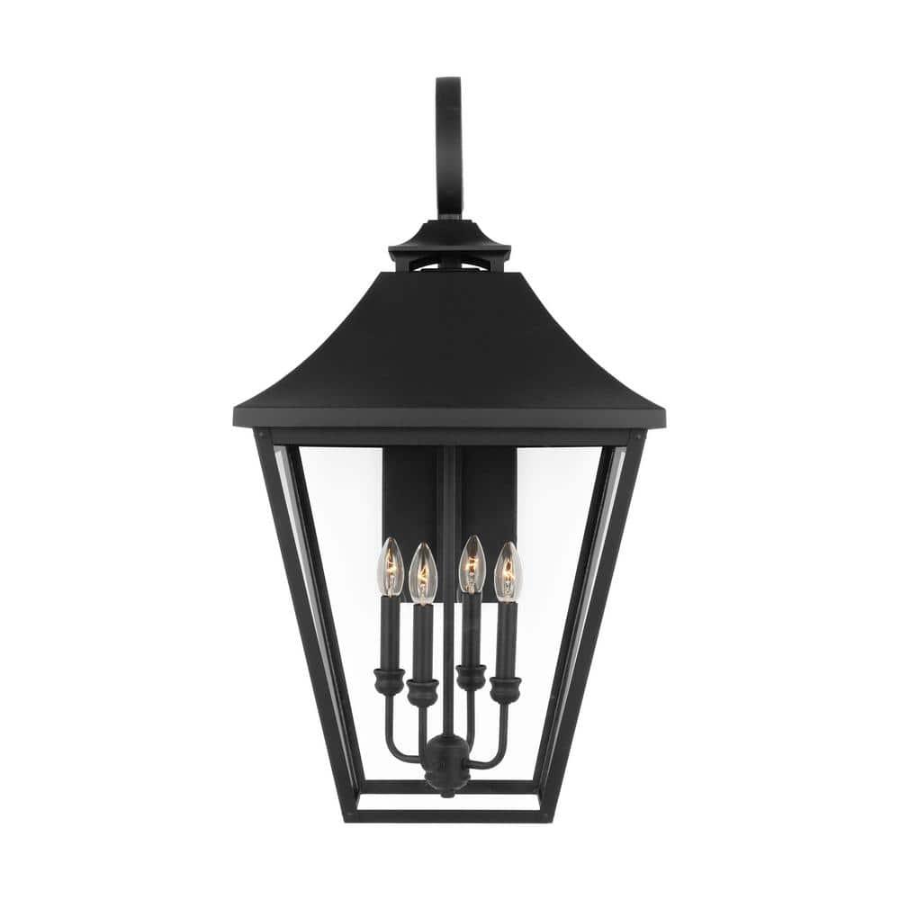 Galena Extra Large Black Outdoor Wall Lantern with Clear Seeded Glass