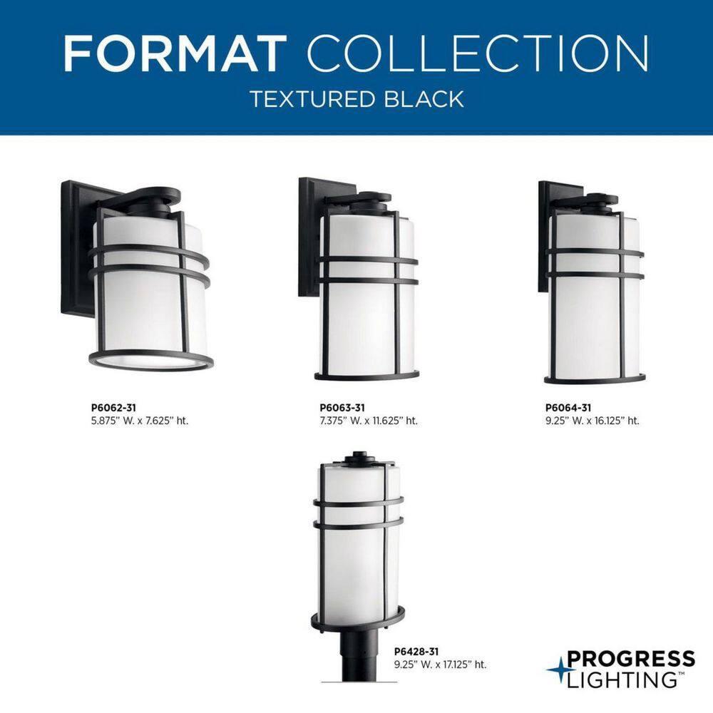 Progress Lighting Format 1-Light Outdoor Wall Lantern, Black, Etched Glass Shade