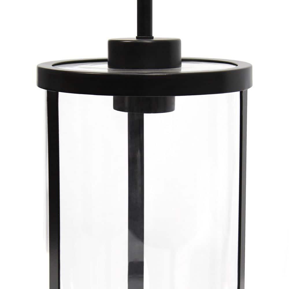 1-Light 9.25" Modern Farmhouse Adjustable Hanging Cylindrical Clear Glass Pendant Fixture with Metal Accent Black - Lalia Home: Industrial Style