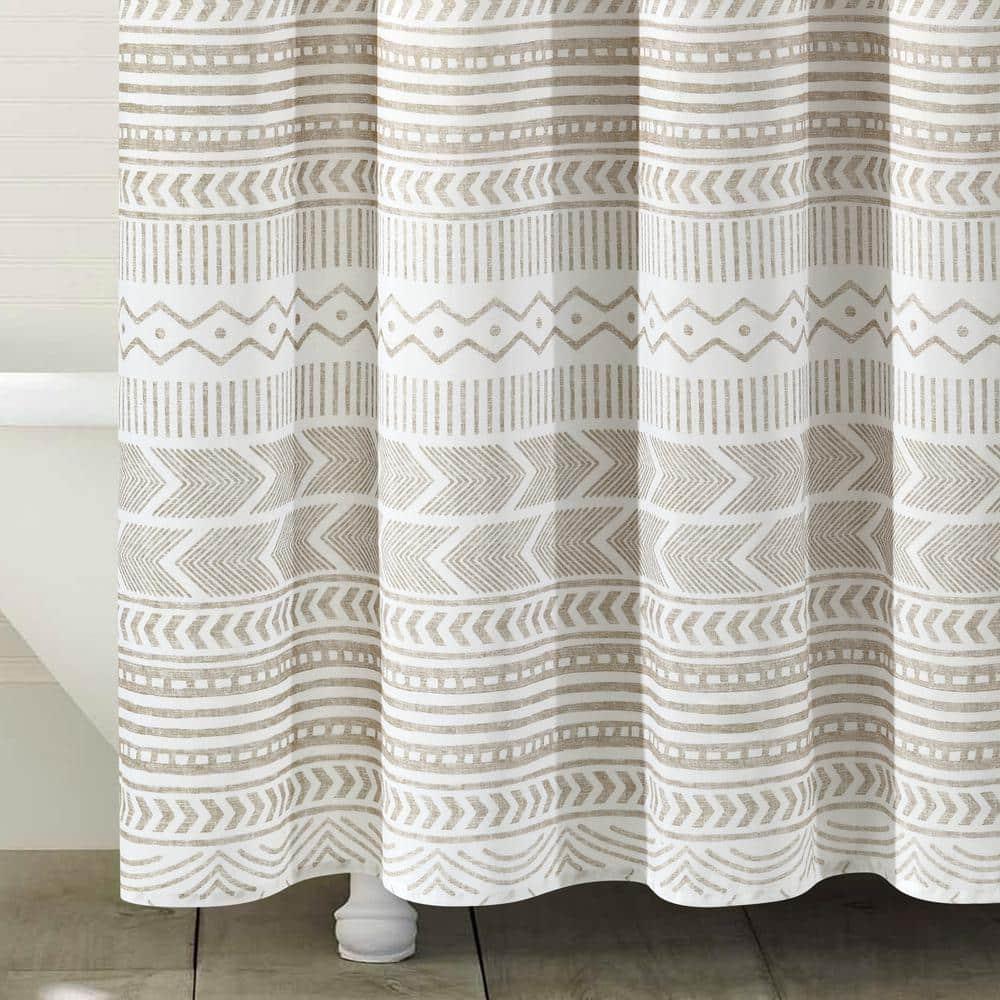 72 in. x 72 in. Hygge Geo Shower Curtain Taupe/White Single