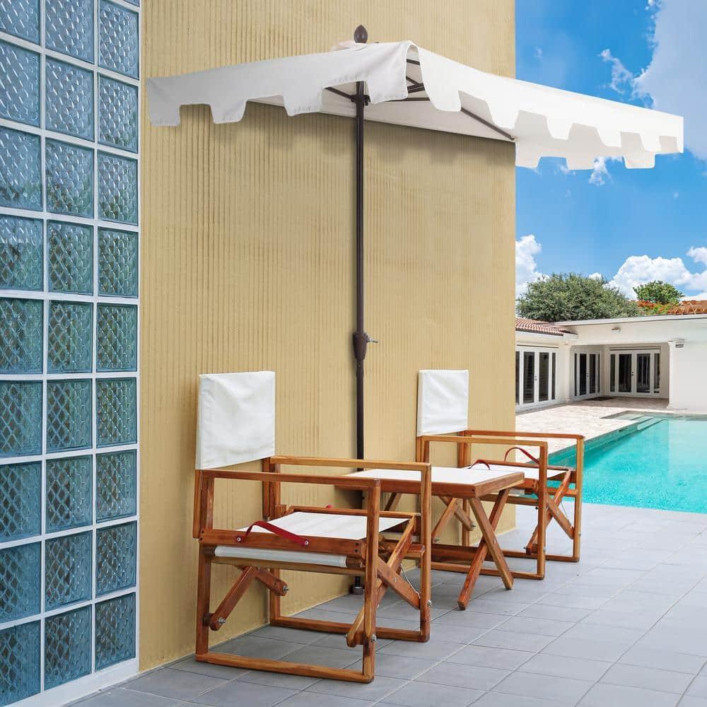 JONATHAN Y Sidney 9 ft. Classic MidCentury Rectangular Half Market Patio Umbrella with Crank, Wind Vent and UV Protection in Cream/White