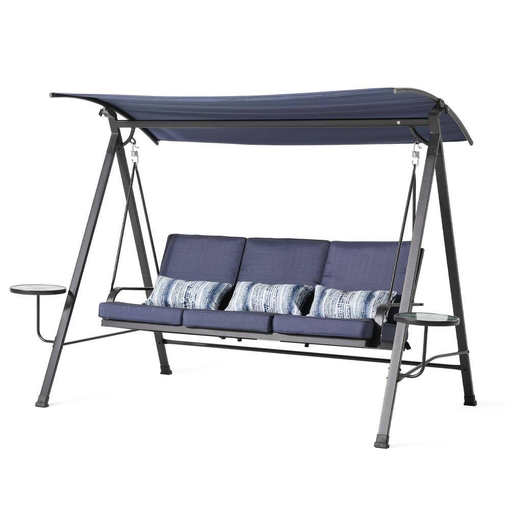 Hokku Designs Steel 3-Seater Swing Porch Swing With Canopy