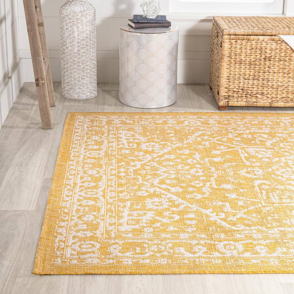 5' x 8' Malta Bohemian Medallion Textured Weave Indoor/Outdoor Area Rug, Yellow/Cream - JONATHAN Y