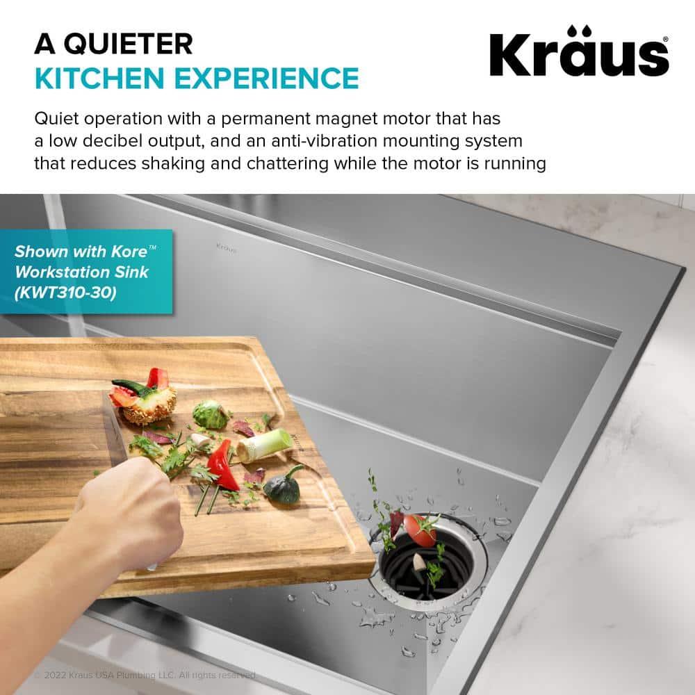 Kraus KRAUS Wasteguard High-Speed 3/4 HP Continuous Feed Ultra-Quiet Motor Garbage Disposal With Power Cord And Flange Included And Universal Mount, KWD210-75MGR