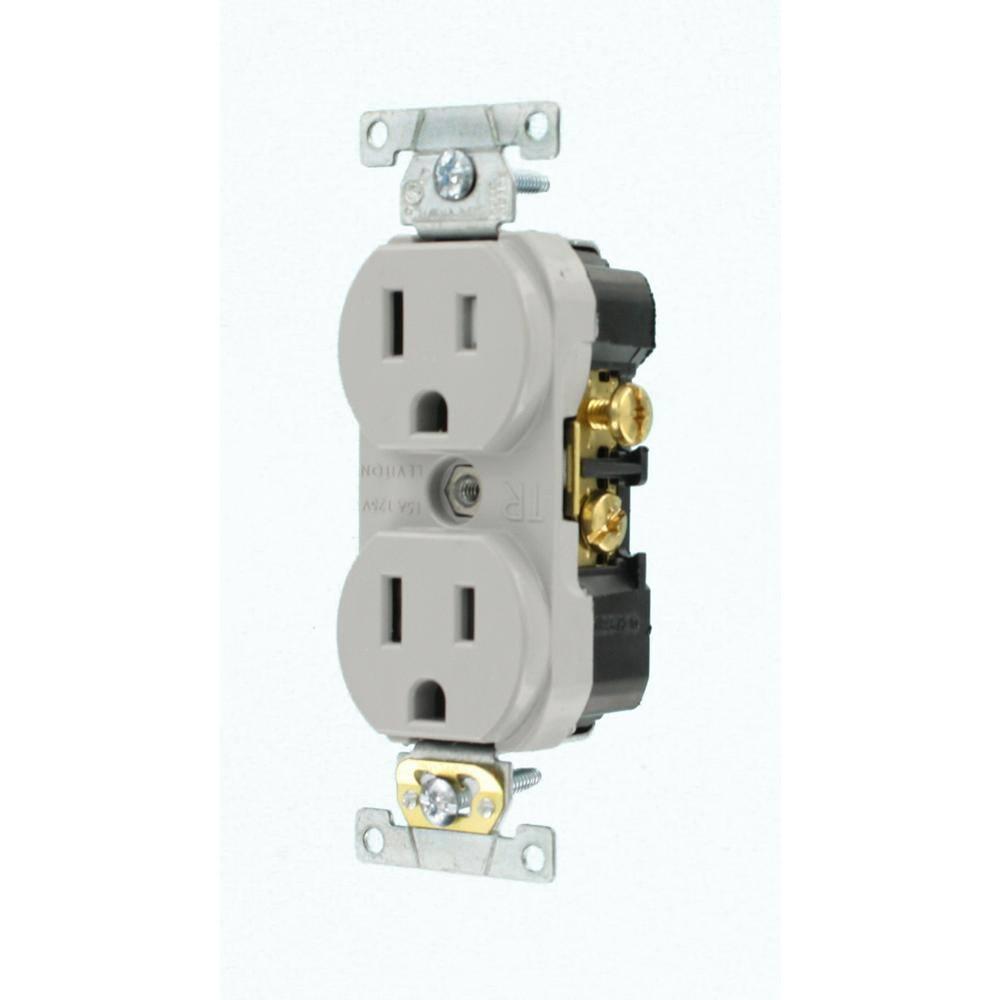 Gray Tamper Resistant Duplex Outlet with Wall Plate