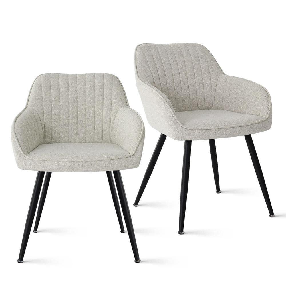 Boston Fabric Dining Chairs Set Of 2,Durable Beige Upholstered Armrest Dining Chairs,Dining Chairs with Backrest and Metal Legs-Maison Boucle