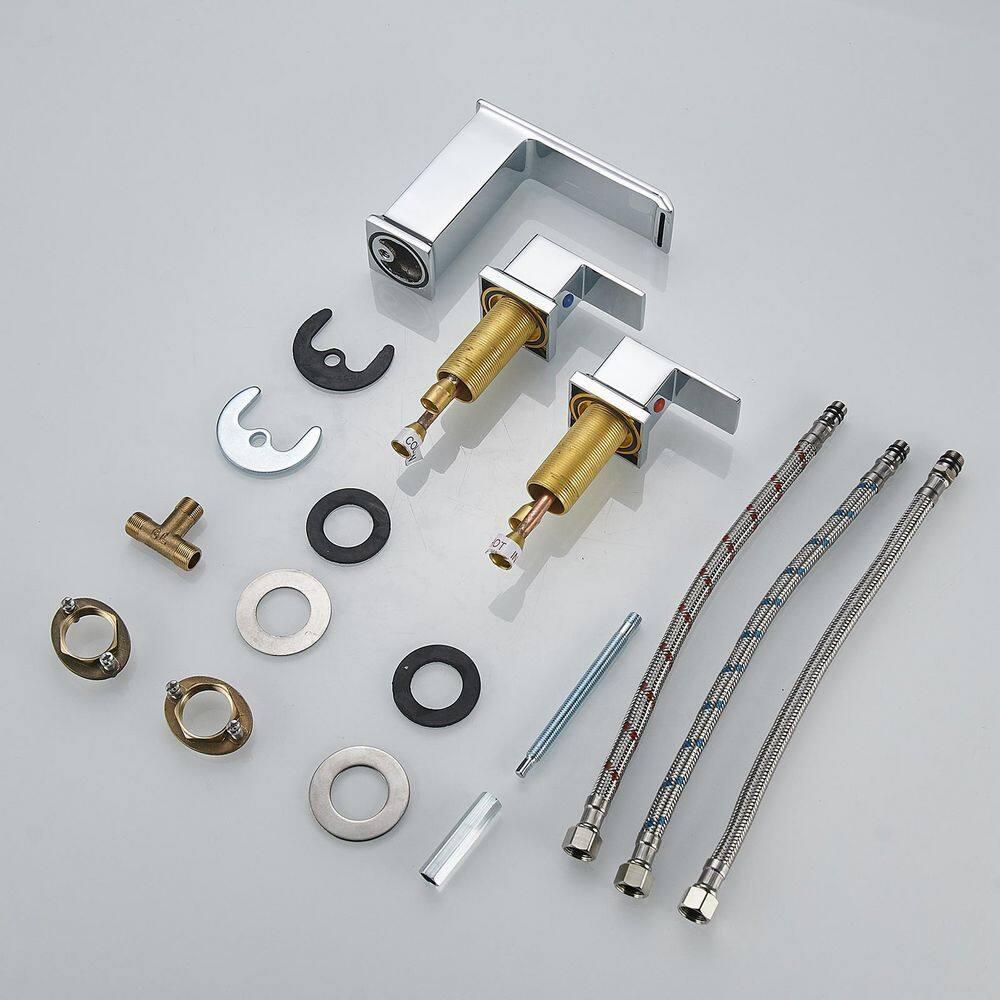 BWE 8 in. Waterfall Widespread 2-Handle Bathroom Faucet With Pop-up Drain Assembly in Spot Resist
