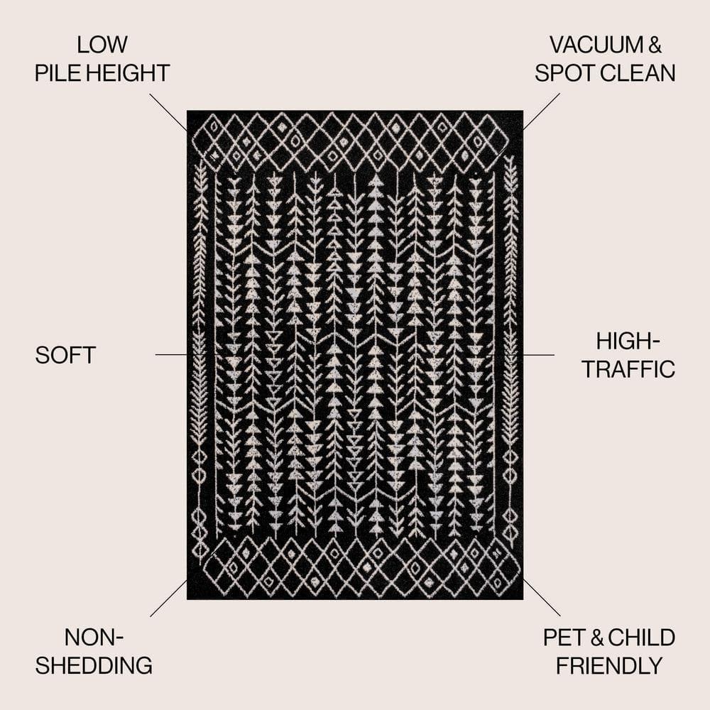 JONATHAN Y Ziri Moroccan Geometric Black/Cream 3 ft. x 5 ft. Area Rug