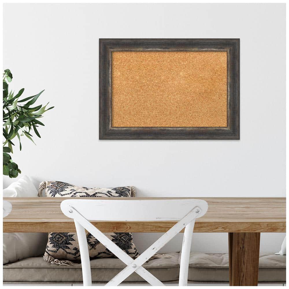 Amanti Art Natural Cork Board Framed Bark Rustic Char Narrow Bulletin Board 21 in. x 15 in.