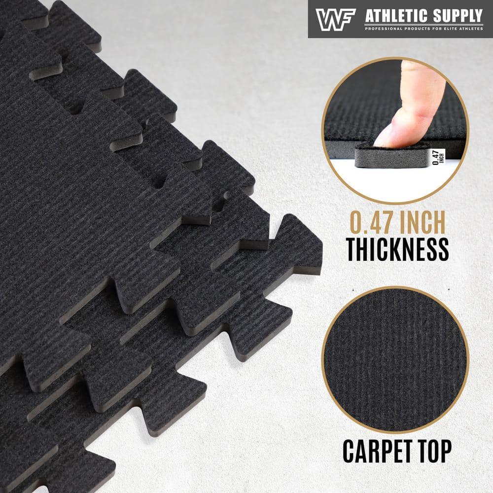 Black Carpet Texture Top 24 in. x 24 in. x 12 mm Interlocking Tiles for Home Gym Kids Room and Living Room (24 sq. ft.)