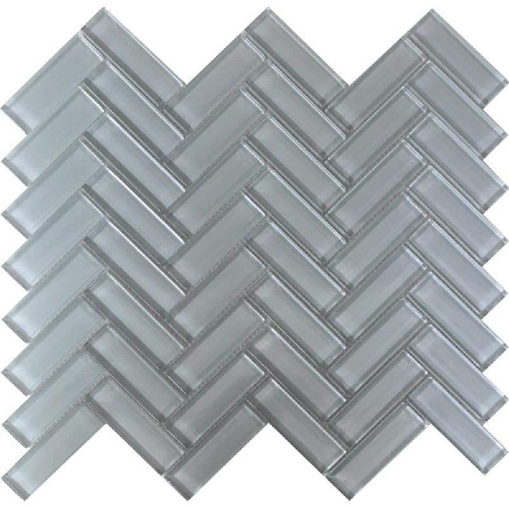 11"X 12.6" Herringbone Polished Glass Mosaic Tile