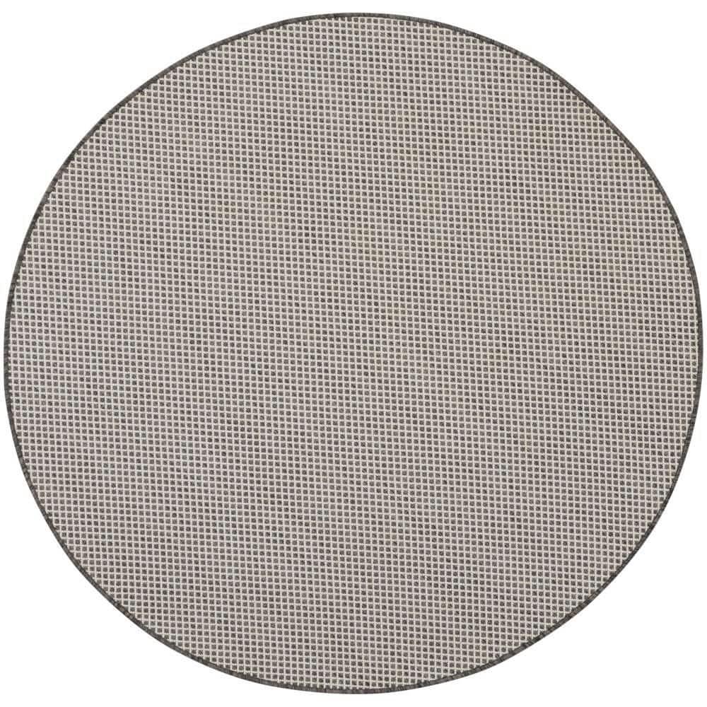 Nourison 4' x 4' Courtyard Modern Easy Care Flatweave Indoor Outdoor Round Rug Ivory/Charcoal