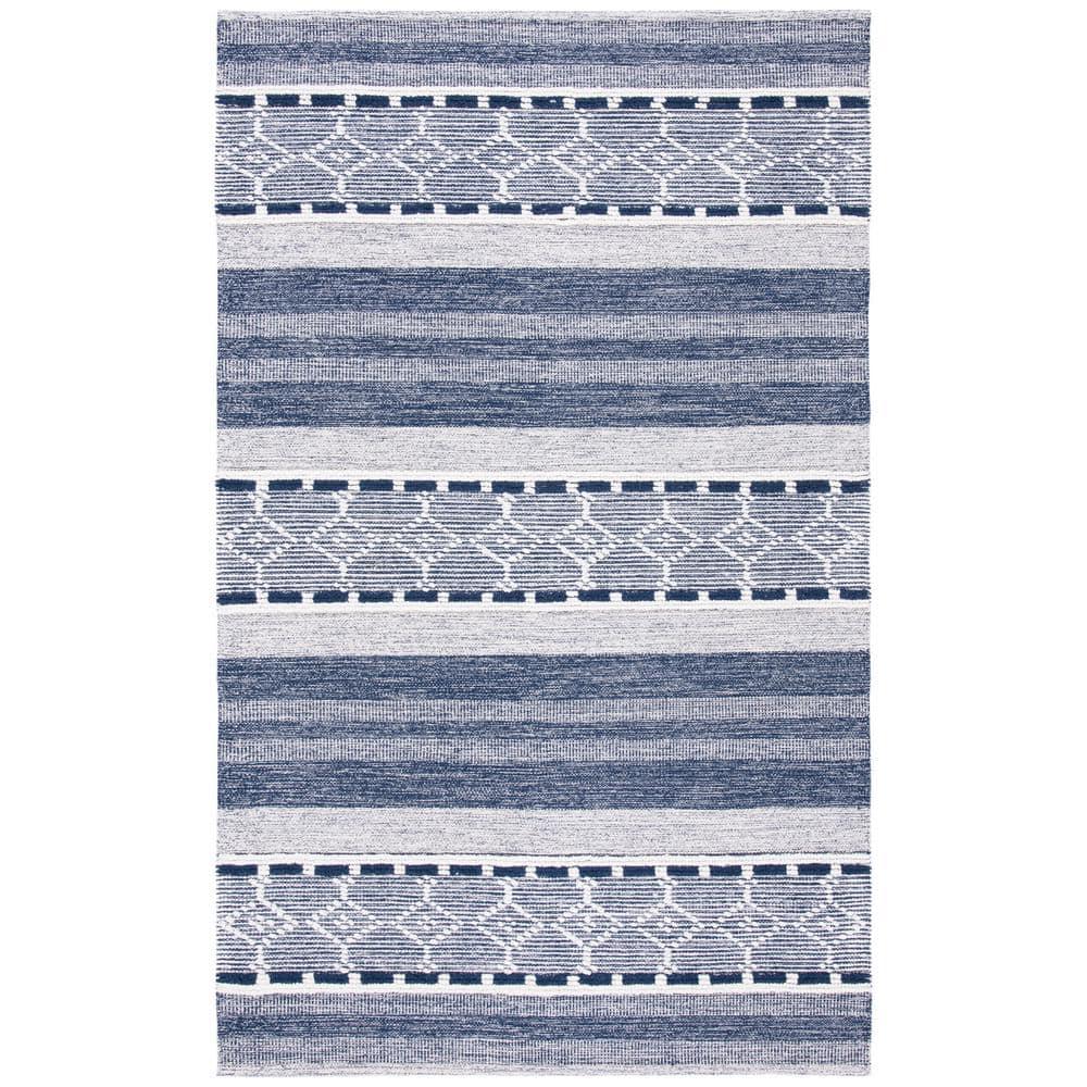 Striped Kilim STK522 Hand Woven Area Rug - Navy/Ivory - 8'x10' - Safavieh.