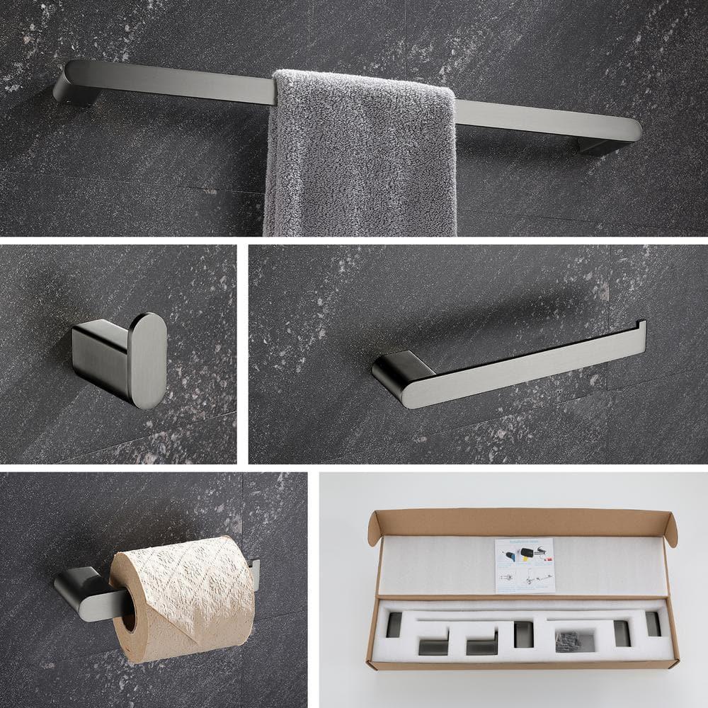 Matte Gray Stainless Steel 5-Piece Bathroom Hardware Set