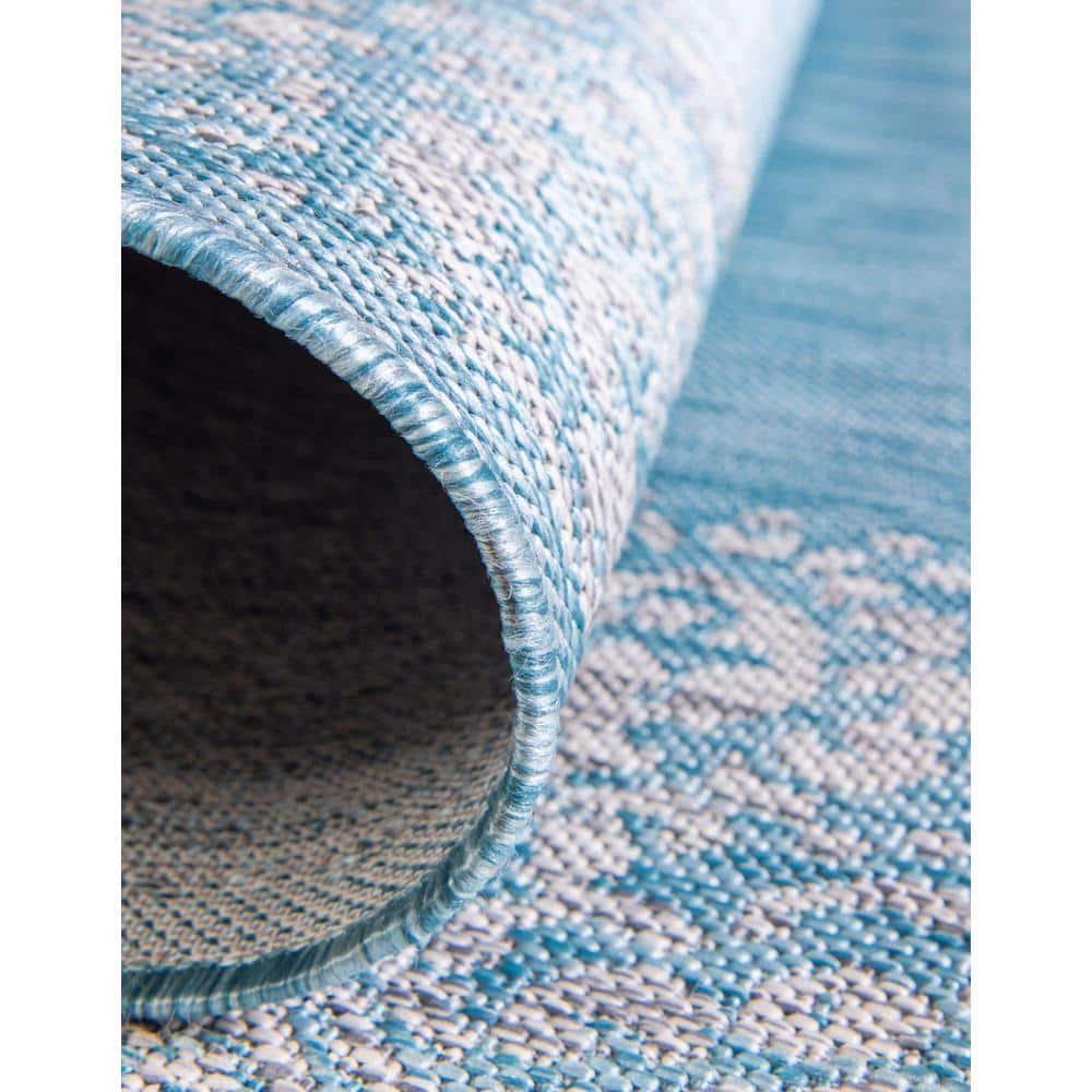 Unique Loom 7' 1 x 10' 0 Rectangle Indoor/Outdoor Border Aqua Area Rug