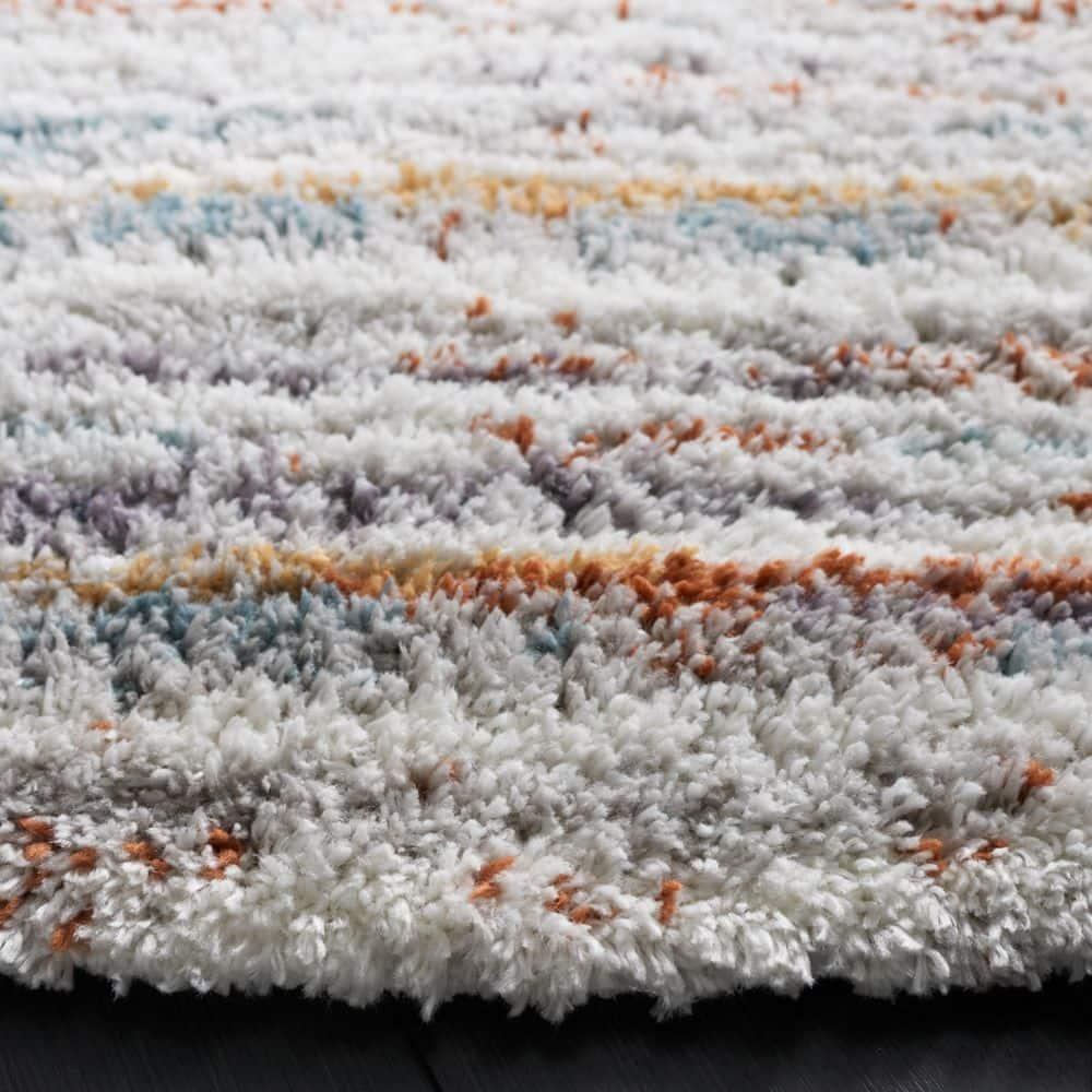 SAFAVIEH Berber Shag Jonette Abstract Area Rug, Blue Rust/Ivory, 4'5" x 4'5" Round