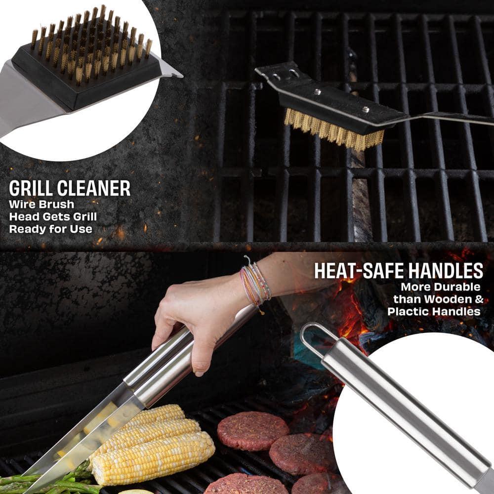 BBQ Grill Accessories Kit - 19-Piece Stainless-Steel Grilling Tools Set with Carrying Case - Camping Utensils for Summer Outdoor Cooking by Chef Buddy