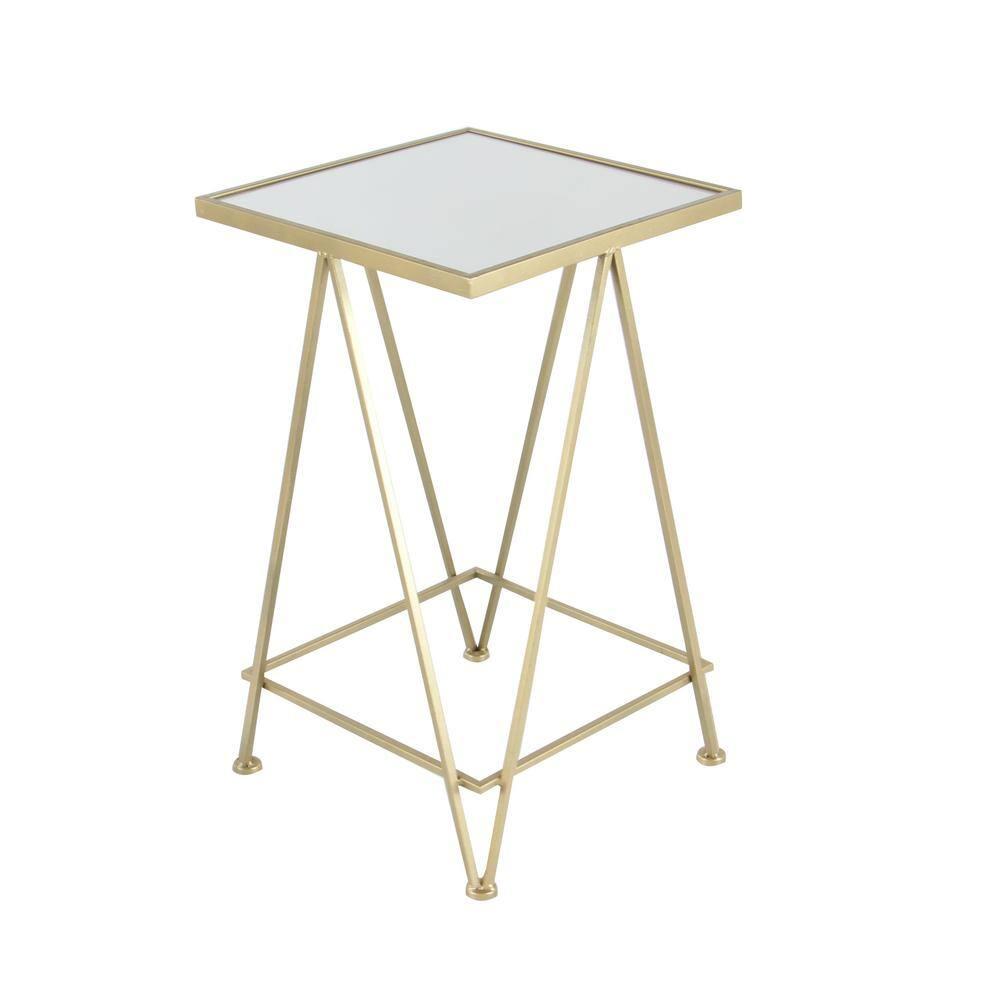 DecMode 15" x 26" Gold Metal Accent Table with Mirrored Glass Top, 2-Pieces