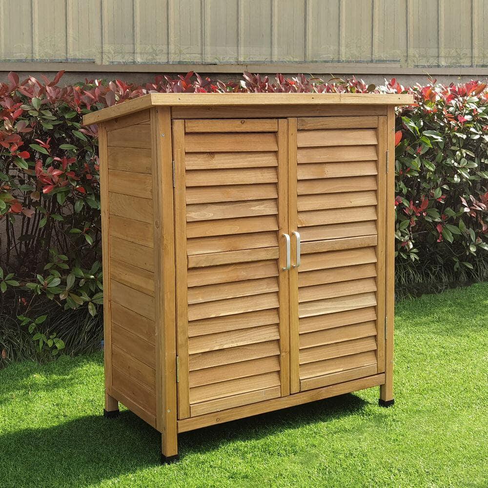 Hanover Outdoor 2 ft. 8in. x 3 ft. 2in. Wooden Storage Shed for Tools, Equipment, Garden Supplies, with Shelf, Waterproof Roof - HANWS0106-NAT