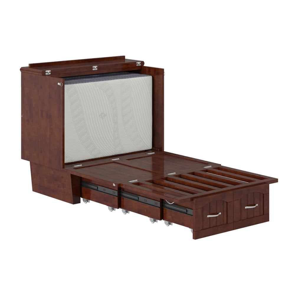 AFI Nantucket Twin Solid Wood Murphy Bed Chest with Mattress, Drawer & Charger, Walnut