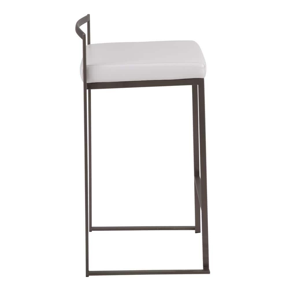 Set of 26" Fuji Contemporary Stackable Counter Height Barstool Antique Coin with White Faux Leather Cushion - Lumisource: Metal Frame