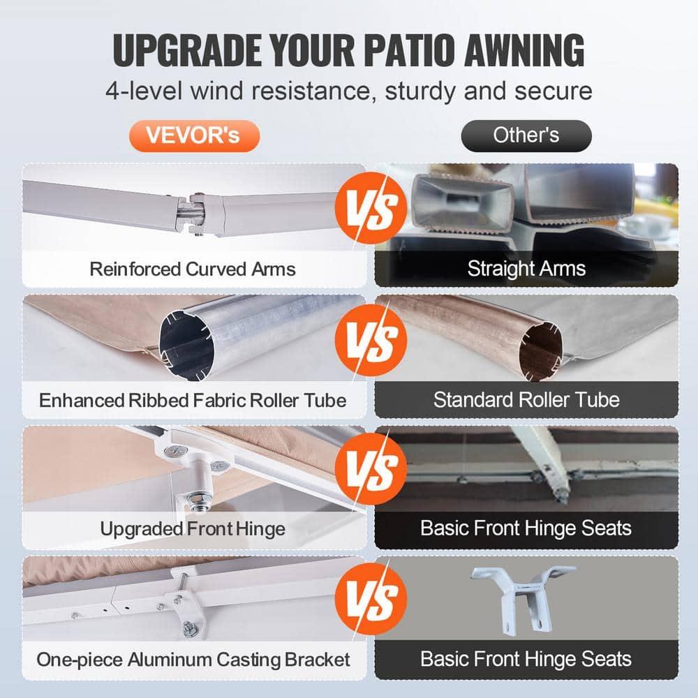 IVV 13' x 8' Retractable Awning Patio Awnings Sun Shade Shelter with Manual Crank Handle, 280g/m² UV & Water-Resistant Fabric and Aluminum Frame for Deck, Balcony, Yard, Khaki