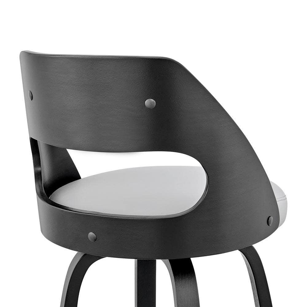 26 in. Julius Gray Faux Leather & Black Wood Bar Stool