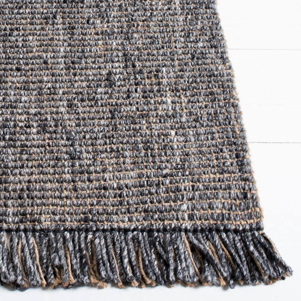 Handmade Charcoal and Natural Wool Runner Rug with Fringe