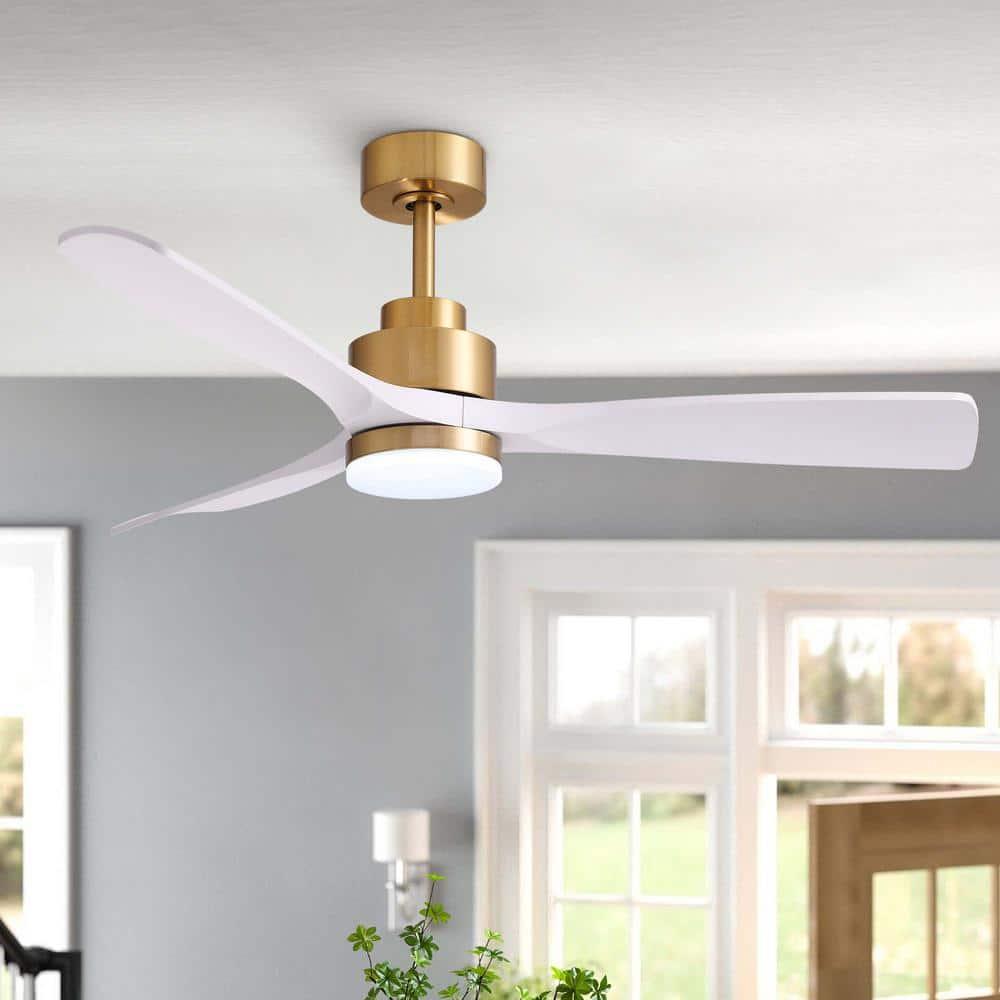 52 Inch Gold White Smart Ceiling Fans with Lights and Remote,Quiet DC Motor,for Modern Bedroom Living Room Patio